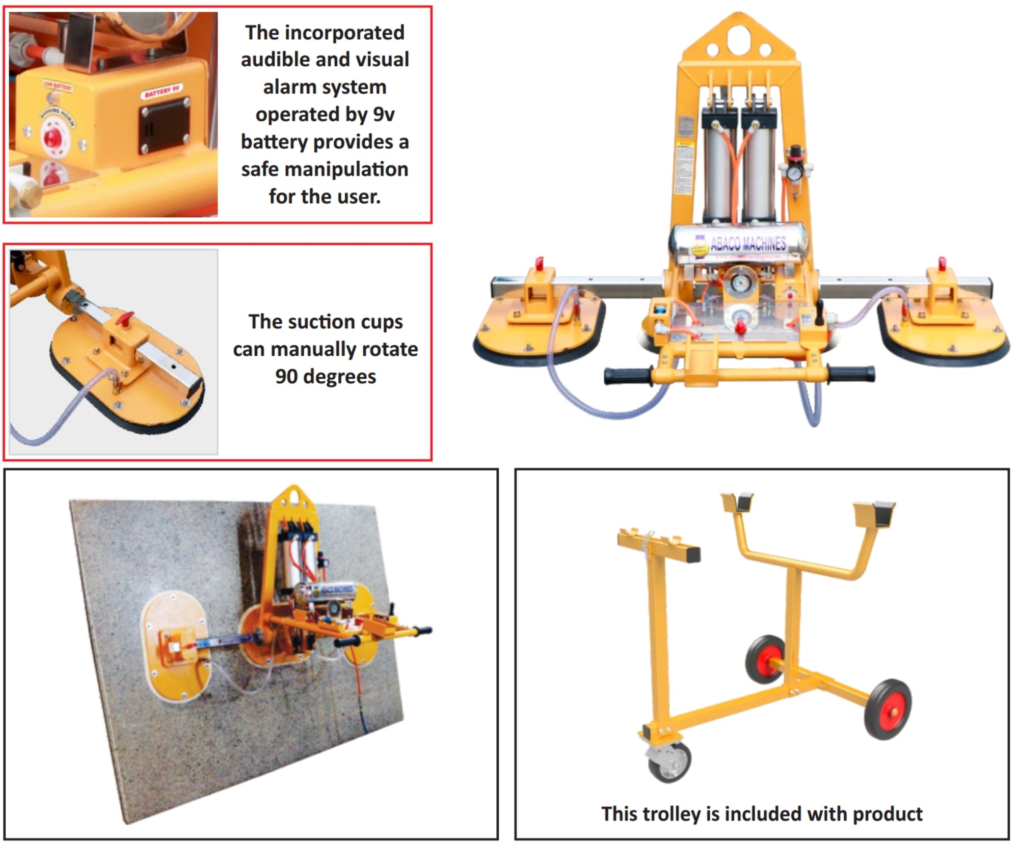 Feature collage (alarm, rotation, views, trolley)
